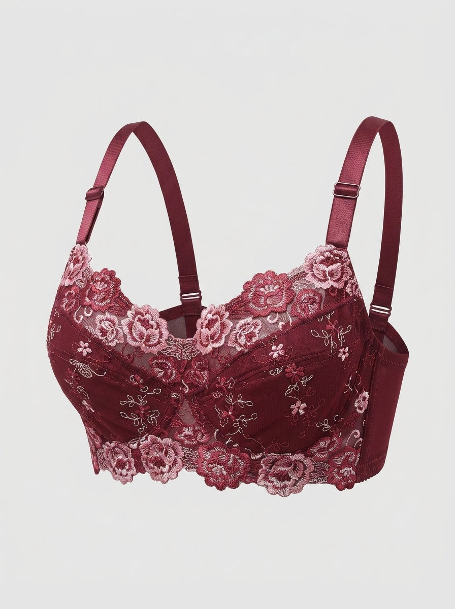 Floral Embroidered Lace Bra with Underwire