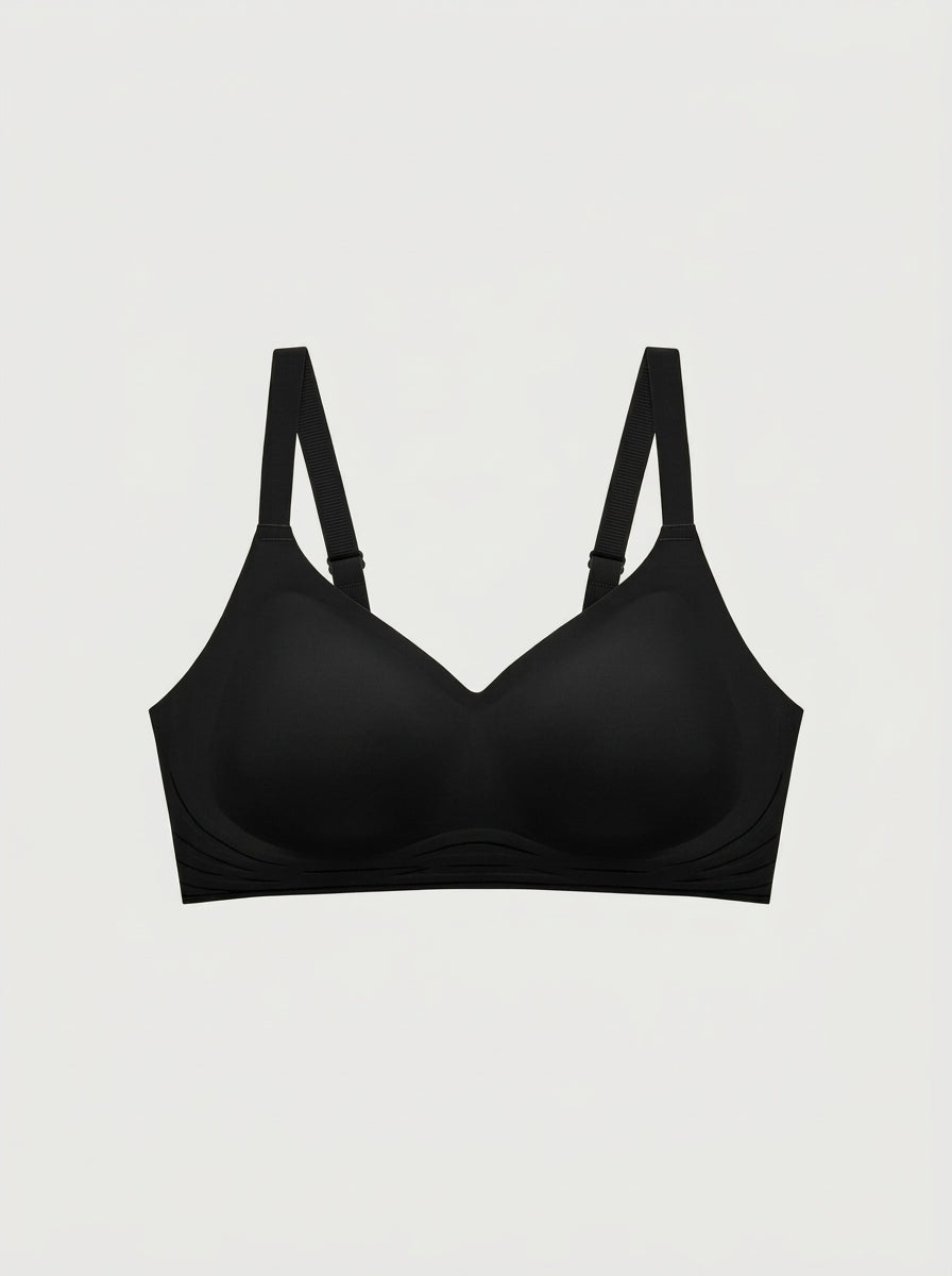 Seamless Wire-Free Bra with Smooth V-Neck & Wide Straps