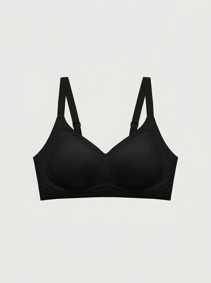 Seamless Wire-Free Bra with Smooth V-Neck & Wide Straps