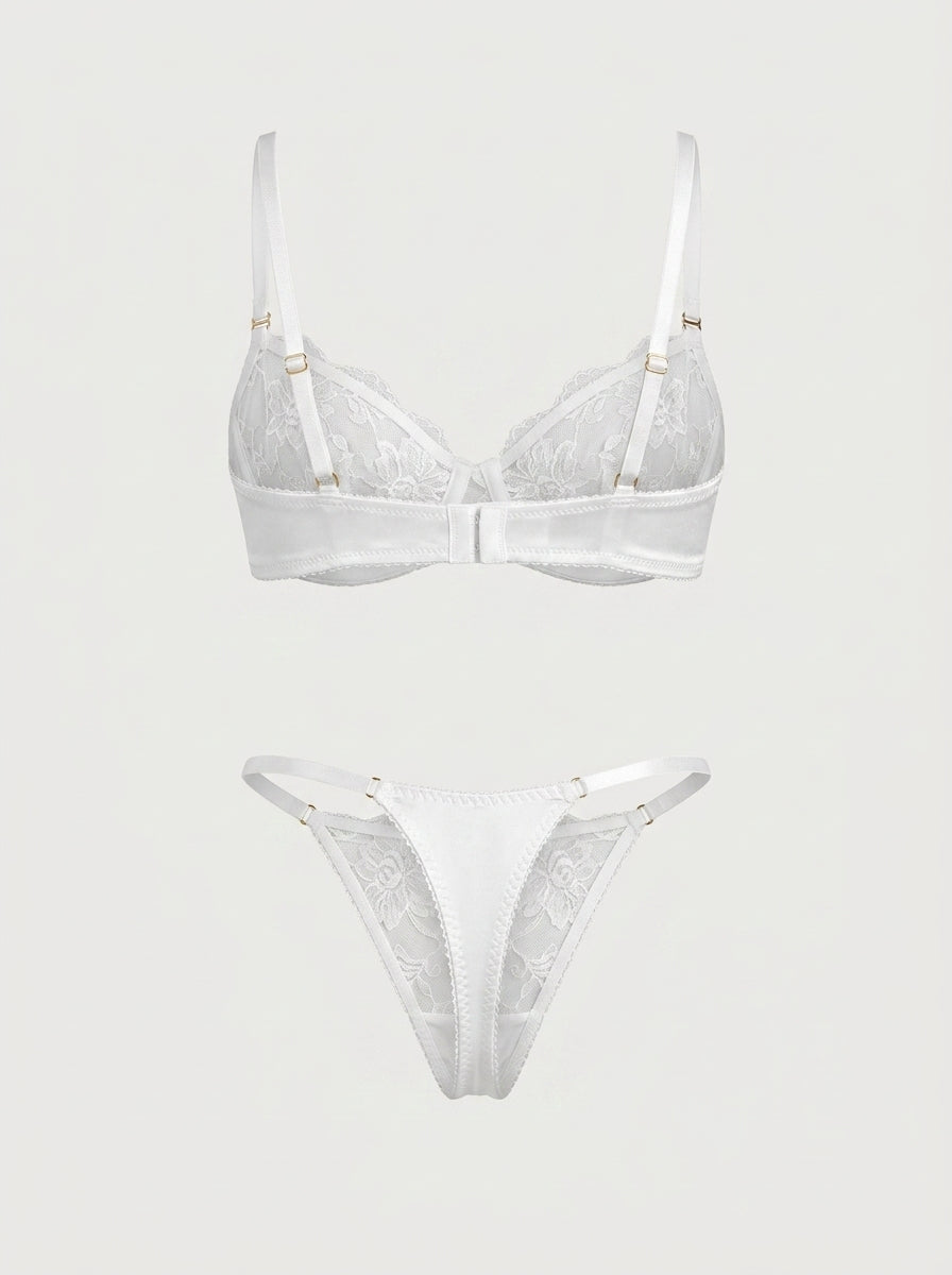 White Lace Bra and Thong Lingerie Set