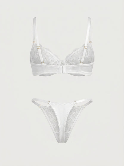 White Lace Bra and Thong Lingerie Set