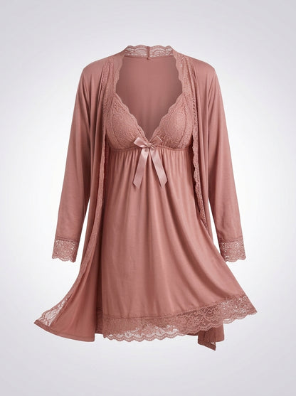 2-Piece Lace-Trim Babydoll Nightgown