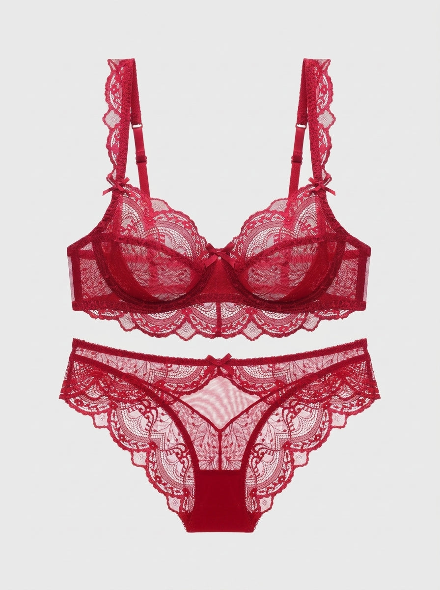 Sheer Scalloped Lace Lingerie Bra & Panty Set