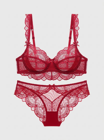 Sheer Scalloped Lace Lingerie Bra & Panty Set