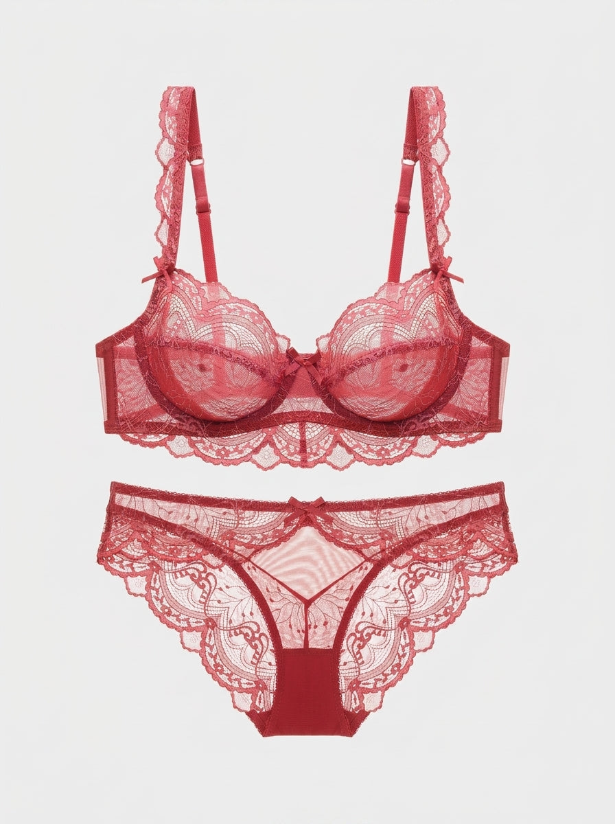 Sheer Scalloped Lace Lingerie Bra & Panty Set