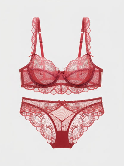 Sheer Scalloped Lace Lingerie Bra & Panty Set