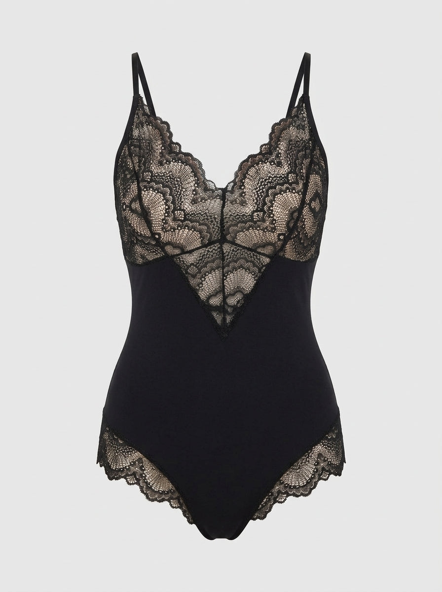 Floral Lace V-Neck Bodysuit with Adjustable Straps