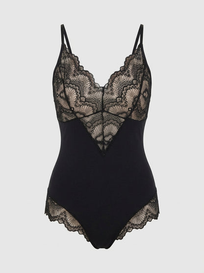 Floral Lace V-Neck Bodysuit with Adjustable Straps