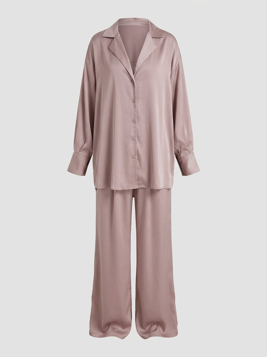 Button-Down Pajama Set with Relaxed Long-Sleeve Shirt and Pants
