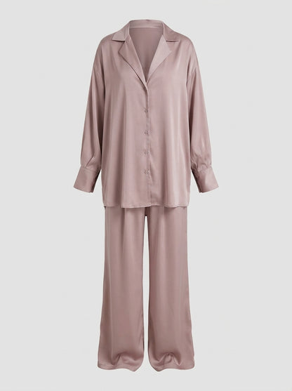 Button-Down Pajama Set with Relaxed Long-Sleeve Shirt and Pants