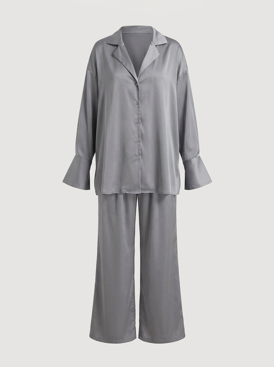 Button-Down Pajama Set with Relaxed Long-Sleeve Shirt and Pants
