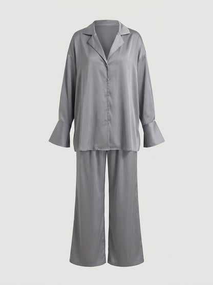 Button-Down Pajama Set with Relaxed Long-Sleeve Shirt and Pants