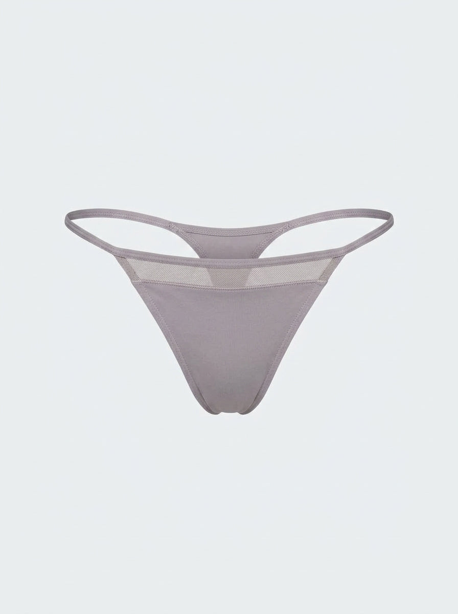 2-Piece Set Low-Rise Micro Thong with Sheer Mesh Front Panel