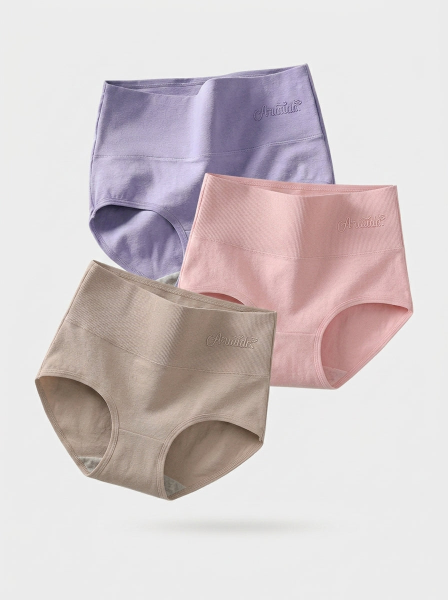 3pcs High-Waisted Cotton Briefs with Tummy Control