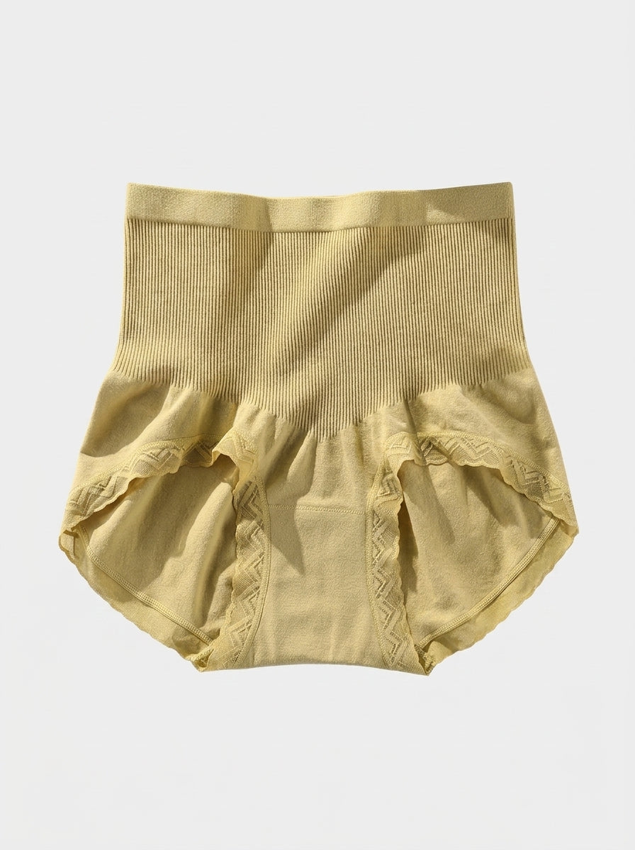 Ribbed High-Waisted Briefs with Lace Trim