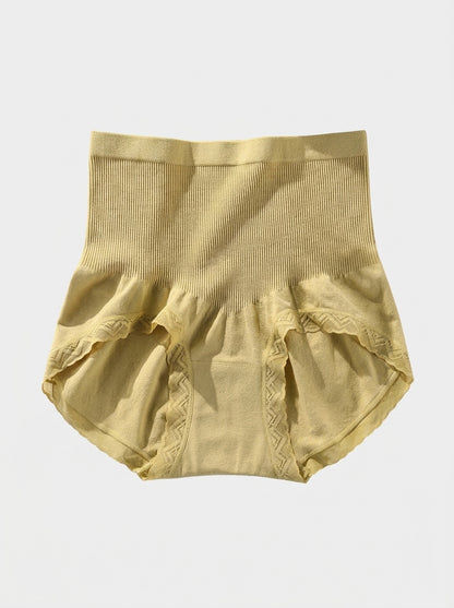Ribbed High-Waisted Briefs with Lace Trim