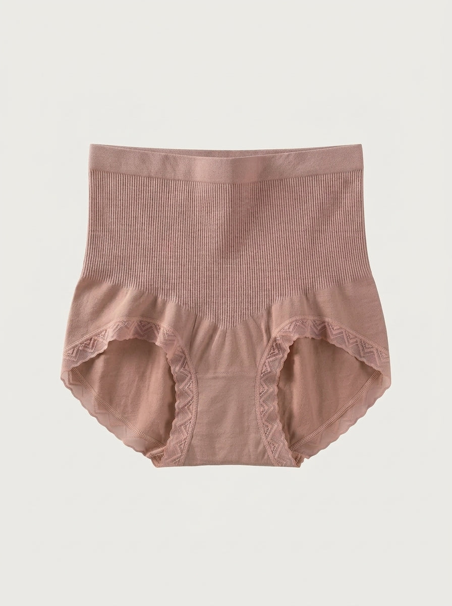 Ribbed High-Waisted Briefs with Lace Trim