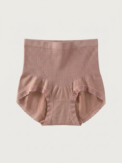 Ribbed High-Waisted Briefs with Lace Trim