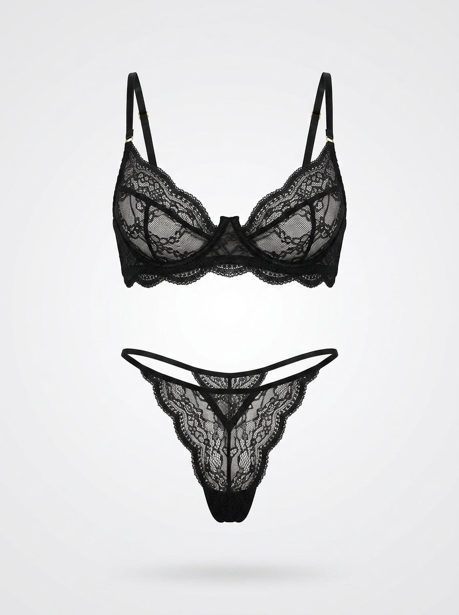 Sheer Mesh Lace Underwire Bra & Panty Set