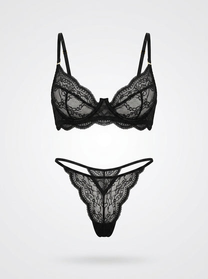Sheer Mesh Lace Underwire Bra & Panty Set