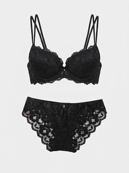 Floral Lace Bra & Panty Set with Scalloped Trim