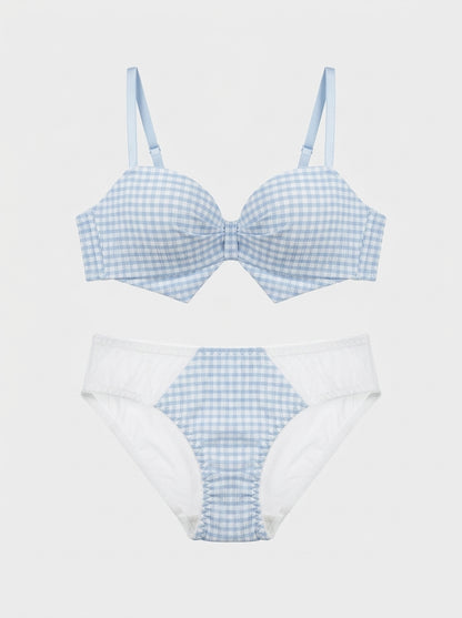 Gingham Print Bra & Panty Set with Bow Detail