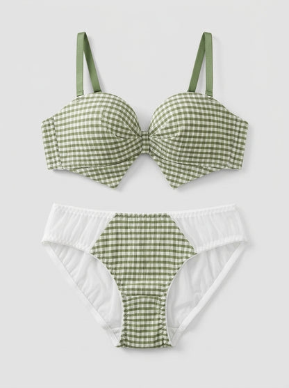 Gingham Print Bra & Panty Set with Bow Detail