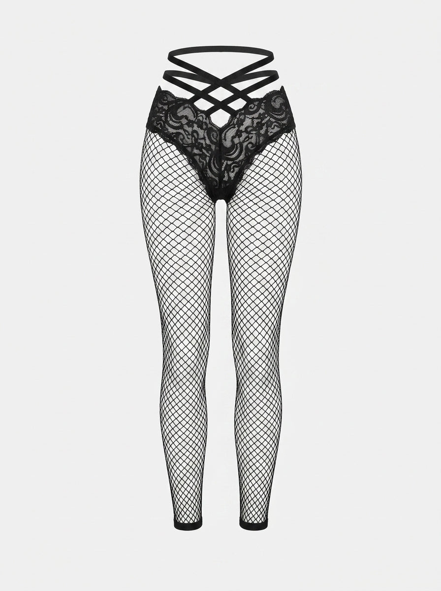 Fishnet Tights with Lace Waistband