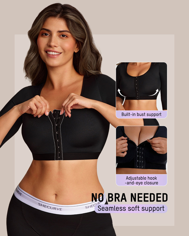 Front Closure Compression Bra with Arm Sleeves