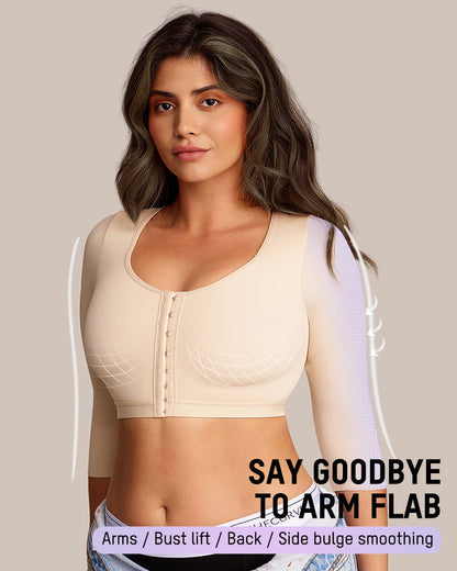 Front Closure Compression Bra with Arm Sleeves