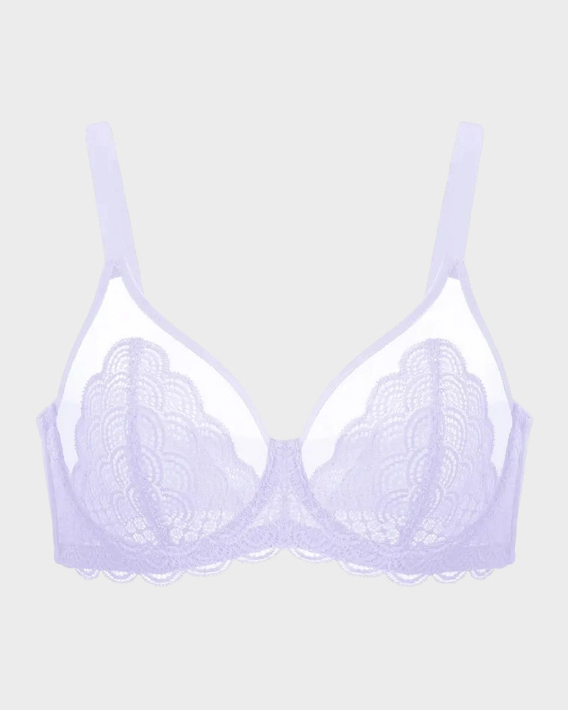 Sheer Underwire Bra | Scalloped Lace Trim | See-Through Mesh Cups