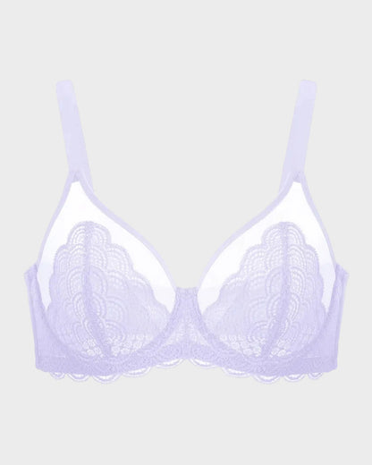 Sheer Underwire Bra | Scalloped Lace Trim | See-Through Mesh Cups
