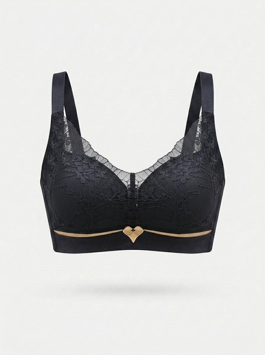 Sheer Floral Lace Wireless Bra with Bow