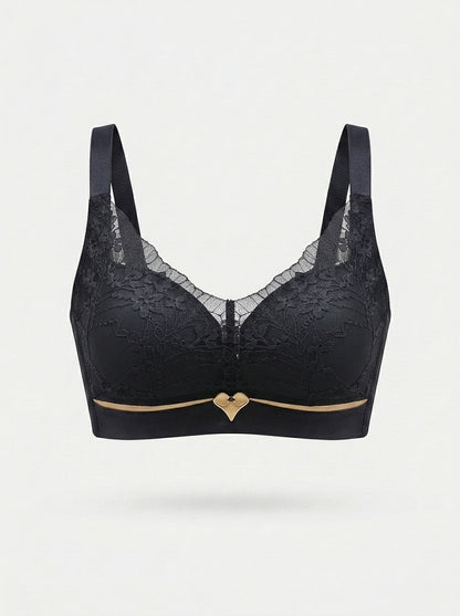 Sheer Floral Lace Wireless Bra with Bow