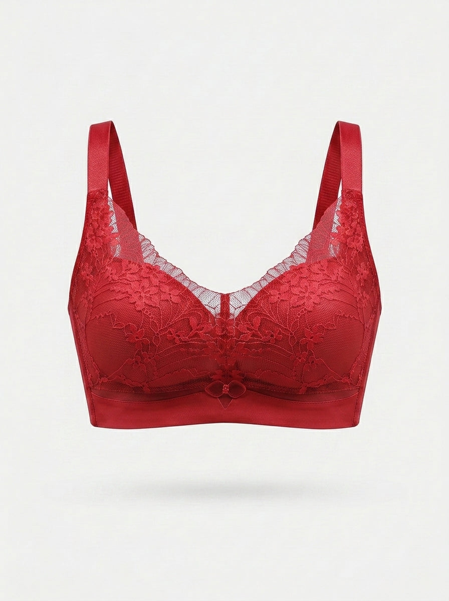Sheer Floral Lace Wireless Bra with Bow