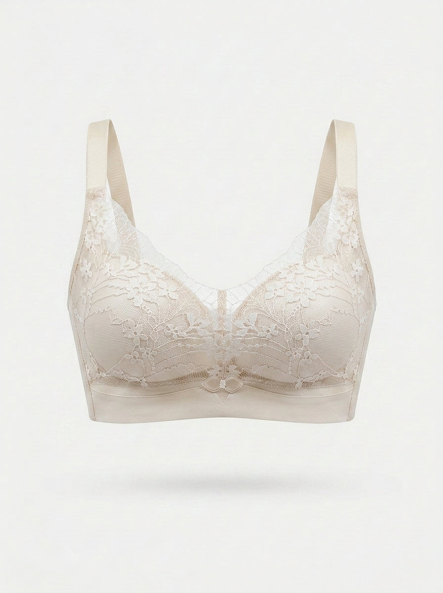 Sheer Floral Lace Wireless Bra with Bow
