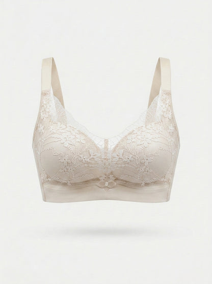 Sheer Floral Lace Wireless Bra with Bow