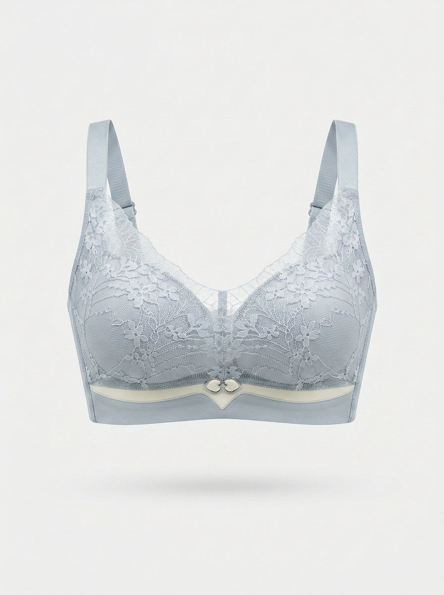 Sheer Floral Lace Wireless Bra with Bow