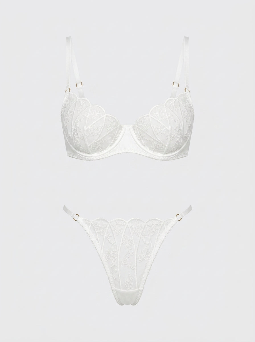 White Lace Bra and Thong Lingerie Set