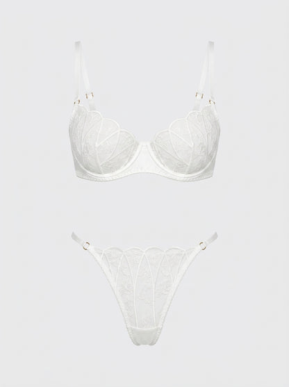 White Lace Bra and Thong Lingerie Set