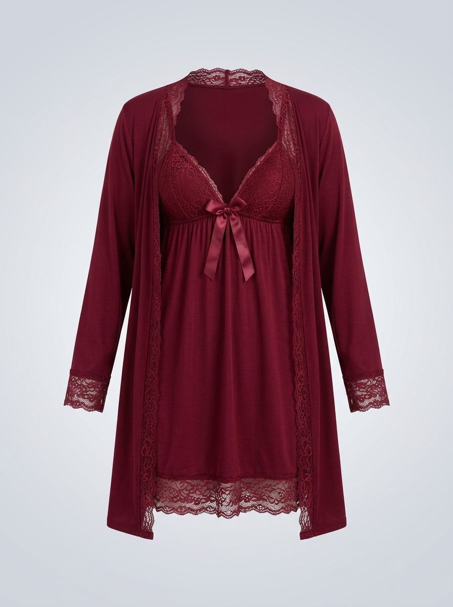 2-Piece Lace-Trim Babydoll Nightgown