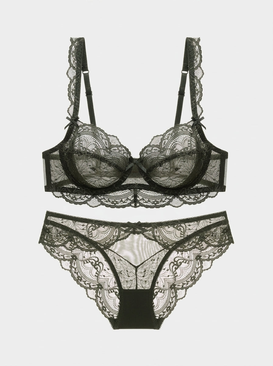 Sheer Scalloped Lace Lingerie Bra & Panty Set