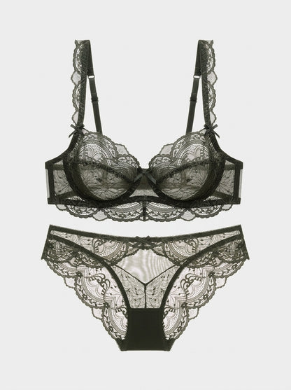 Sheer Scalloped Lace Lingerie Bra & Panty Set