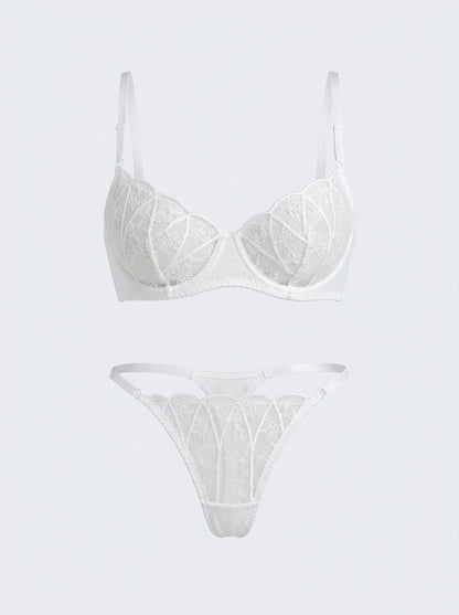 Sheer Floral Lace Balconette Bra & Thong Set