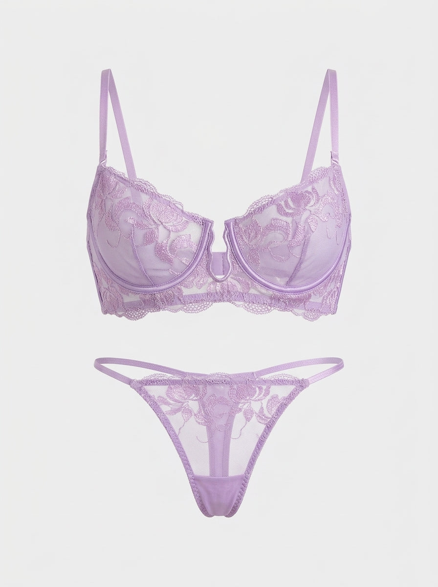 Floral Embroidered Lace Lingerie Set