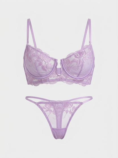 Floral Embroidered Lace Lingerie Set