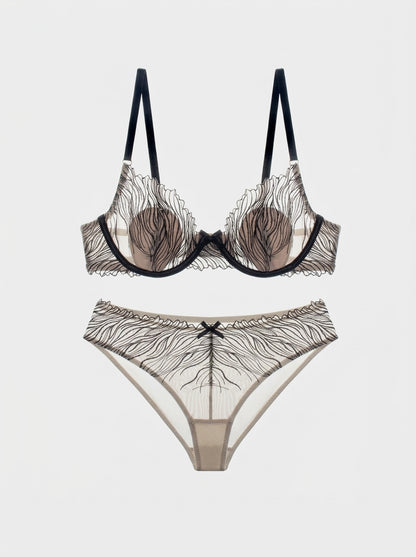 Sheer Wave Lace Bra & Panty Set with Underwire
