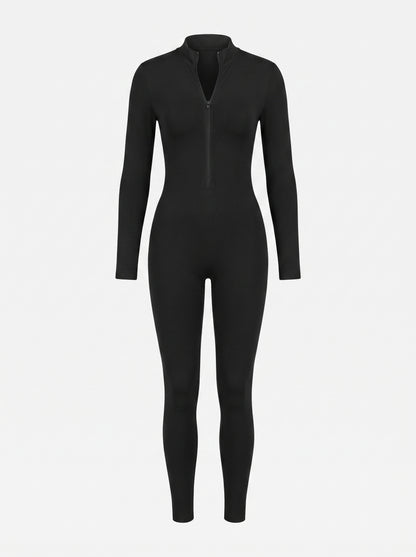 Long Sleeve Zip-Up Bodycon Jumpsuit