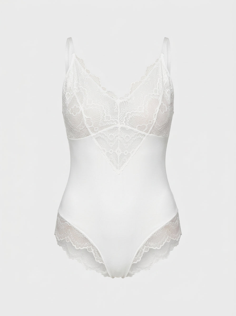 Floral Lace V-Neck Bodysuit with Adjustable Straps