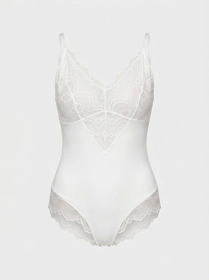 Floral Lace V-Neck Bodysuit with Adjustable Straps